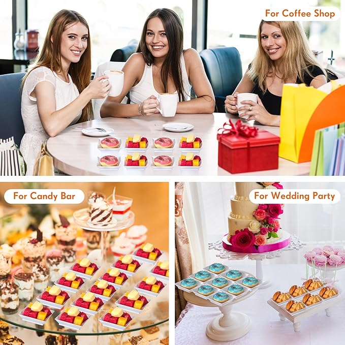 400 Pieces Mini Square Dessert Plates 2.5 x 2.5 Inch Disposable Appetizer Plates Small Clear Plastic Dish for Dessert Salad Appetizer Sauces Tastings Cake Wedding Party Serving (White)