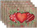 Valentines Day Wooden Plank Placemats Set of 4, 12x18 Inch Valentine Eucalyptus Leaves Heart Dining Table Placemats Wedding Washable Heat Resistance Place Mats for Party Kitchen Dining Decor
