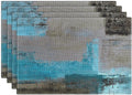Emvency Farmhouse Placemats Set of 4, Vintage Blue and Grey Art Painting 12x18 Inch Abstract Gray Table Mats for Outdoor Home Party Kitchen Dining Decoration