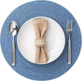 Round Placemats Set of 4 Woven Placemats Washable Braided Table Mats for Dining Table Heat Resistant Non-Slip Circle Place Mats(Mid Blue)