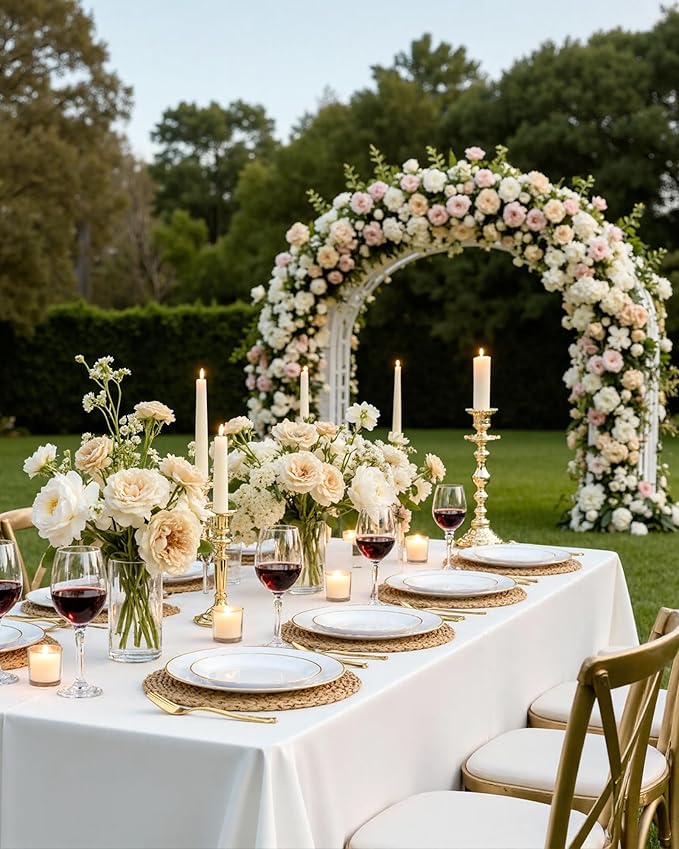 Nervure 100 Pieces Gold Plastic Plates - 10.25 inch Gold Dinner Plates - Heavyweight White and Gold Disposable Plates Ideal for Wedding & Party