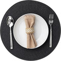 Round Placemats Set of 8 Plastic Woven Placemats Washable Wipeable Table Mats for Dining Table Heat Resistant Non-Slip Circle Place Mats (Black)