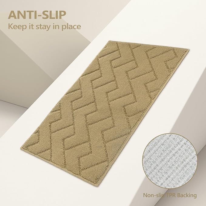 hicorfe Kitchen Rugs and Mats Sets,2 Pieces Super Absorbent Polypropylene Non-Slip Rug,Soft Comfort Floor Mat,Machine Wash for Kitchen,Hallway,Sink,Laundry(20" x 32"+20" x 59",Brown)