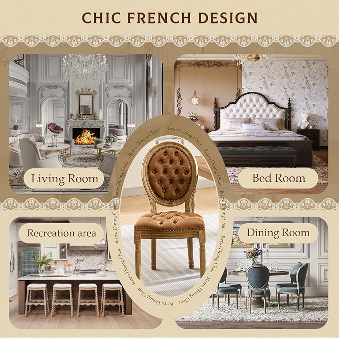 SoarFlash French Dining Chairs Set of 6, Vantage Dining Chair with Round Back, Farmhouse Country PU Leather Dining Chair for Kitchen,Bedroom,Orange