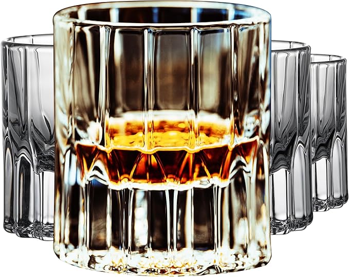 Whiskey Glasses, Heavy-base Rocks Glasses, 7.5oz Whisky Glass Sets Of 4, Bourbon Glass Gift For Men, Old Fashioned Glass Suitable For Scotch, Liquor, Rum, Cognac, Vodka& Rocks Cocktails