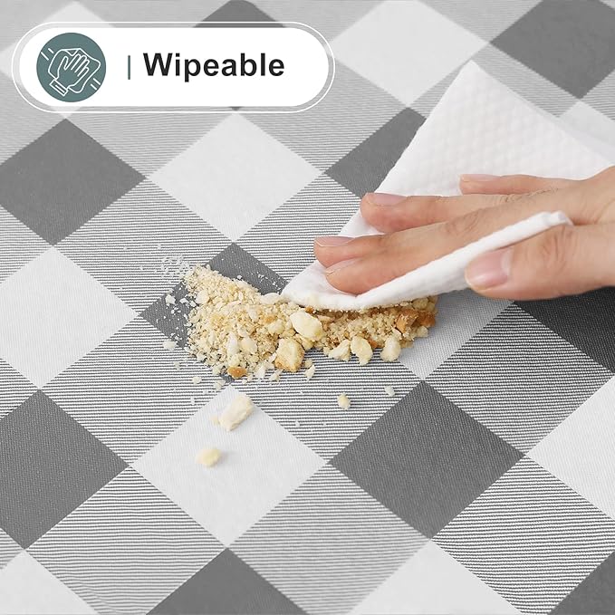 misaya Rectangle Waterproof Vinyl Table Cloth, Buffalo Flannel Backed Tablecloth, Wipeable Plastic Table Cover for Dinner, Kitchen, Outdoor (60" x 84", Grey and White)