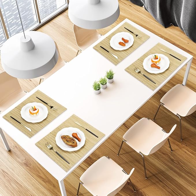 Set of 24 Bamboo Placemats 15.8x12 Inch Sushi Rolling Mat Japanese Style Wicker Placemats Washable Heat Resistant Table Mats for Dinner Kitchen Wedding Party(Natural)