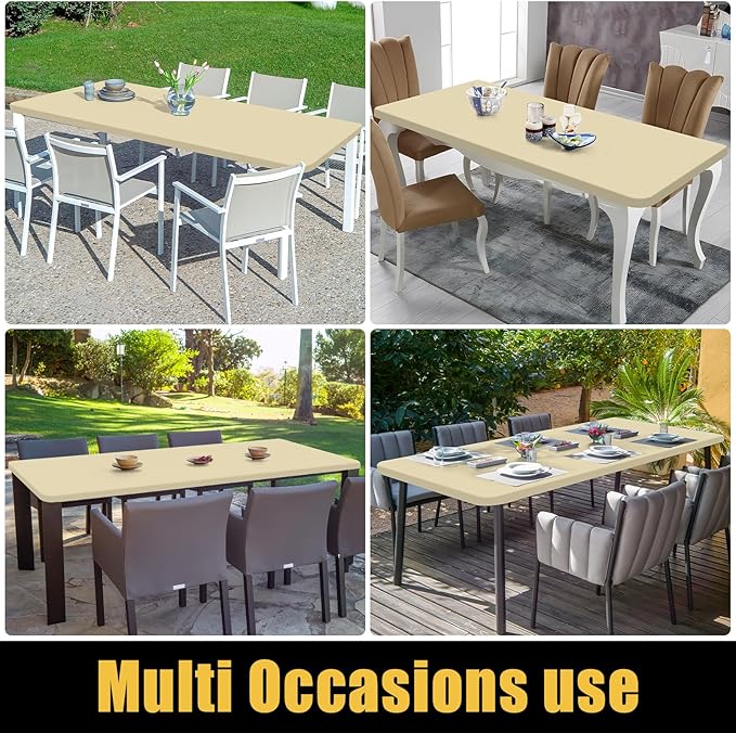 Smiry Rectangle Picnic Table Cloth, Waterproof Elastic Fitted Tablecloths for 8 Foot Tables, Washable Polyester Table Cover for Camping, Indoor and Outdoor (Champagne, 30"x96")