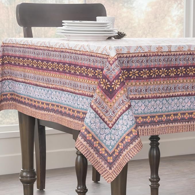 Maison d' Hermine Table Cloth Square Table 100% Cotton 60 x 60 Inches Fall Tablecloth Reusable Everyday Use for Thanksgiving Christmas Decorations Dining Farmhouse Party (Fair Isle)