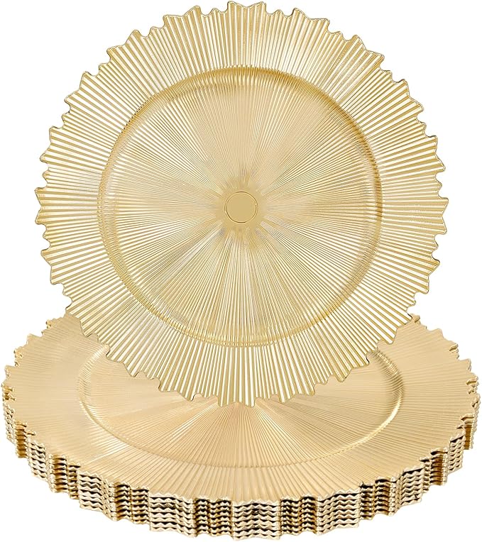 LIYH 8 Pcs Gold Chargers Plates 13 Inch - Gold Chargers for Dinner Plates, Irregular Design Heavy-Duty Plate Charger Bulk, Suitable for Wedding & Party- Stackable