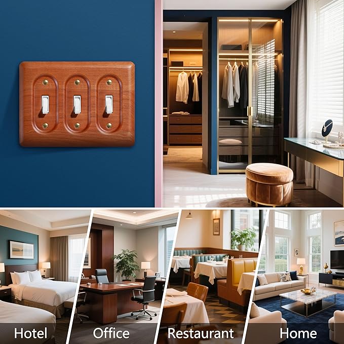 Triple Rocker 3 Light Switch Cover Cherry Wood Durable Elegant Design Perfect for Home Decor Upgrade Your Interior and Style