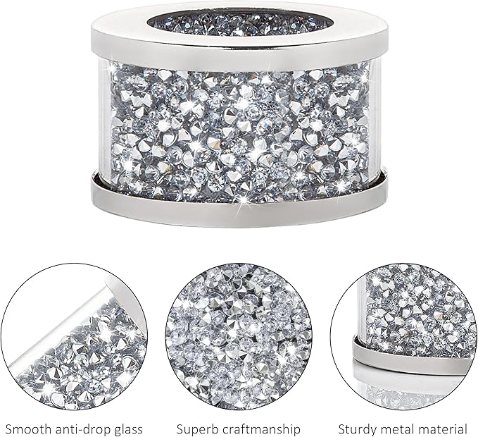 SHYFOY Silver Diamond Napkin Ring Set of 12 Pieces, Crystal Glass Framed Napkin Holder Ring, Dinning Cloth Decor for Dinner Party Tabletop Settings Glam Serviette Buckles Home Decor