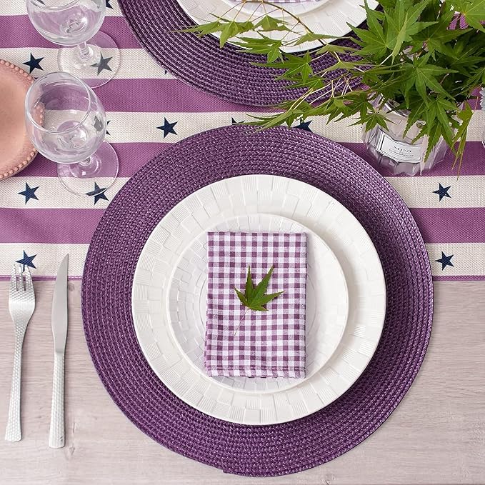 AHHFSMEI Round Braided Placemats 15 Inch Round Table Mats for Dining Tables Natural Woven Heat Resistant Place mats Set of 8 (Plum Purple)