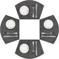 SHACOS Small Round Table Placemats Wedge Placemat Set of 4 Non Slip Heat Resistant Woven Vinyl Table Mats Wipe Clean Indoor Outdoor (4, Black Gray)