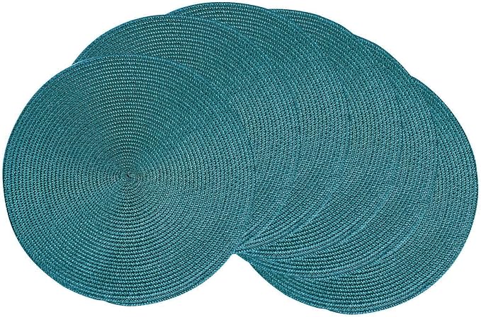 AHHFSMEI Round Braided Placemats 15 Inch Round Table Mats for Dining Tables Natural Woven Heat Resistant Place mats Set of 6 (Teal)