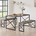 VECELO Kitchen Dining Table Set for 4 to 6, 55" Wood Dinette 2 Benches with Metal Frame for Dinner Breakfast Nook and Small Space, Grey