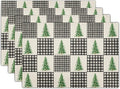 Winter Placemats Set of 4 - Black White Buffalo Plaid Tablemats 12 x 18 mas Tree Place Mats Set for Kitchen Dining Table