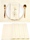D'Moksha Homes Cream Linen Cloth Placemats Set of 4-100% Pure Linen Hemstitch Placemats 14 x 19 Inch - Classic Hemstitch Table Place Mats for Spring, Easter - Handcrafted and Machine Washable