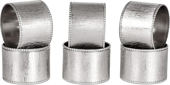 CLEENTABLE Decorative Napkin Ring - 12 Pack Decorative Metal Round Napkin Holders, Finish with Beaded Edge, Vintage Rustic Metal Napkin Rings for Dining, Weddings, Holidays (Silver)