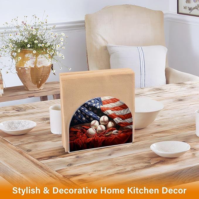 Napkin Holder American Flag Baseball Crystal Clear Acrylic Napkin Holders Paper Napkin Holder Dining Table Dispenser for Kitchen Restaurant Home Decor Bar Accessories