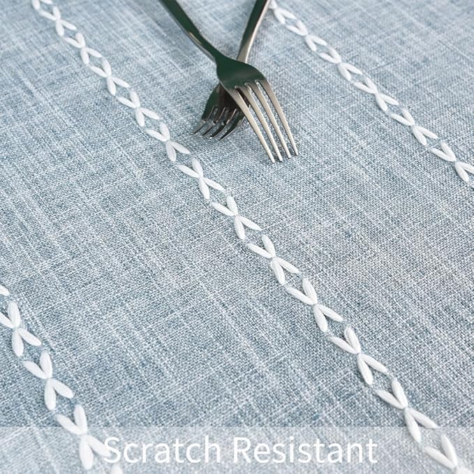 Zobesta Blue and White Striped Linen Square Tablecloth 53 x 53 Inch, Washable Farmhouse Soft Boho Square Table Cloth for Party, Holiday, Picnic, Dining, Outdoor