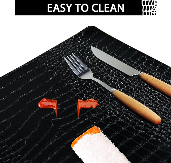 Set of 6 Faux Leather Placemats, PU Table Mats, Waterproof, Stain Resistant, Heat Resistant, Easy to Clean for Kitchen Dining Table,Conference Table
