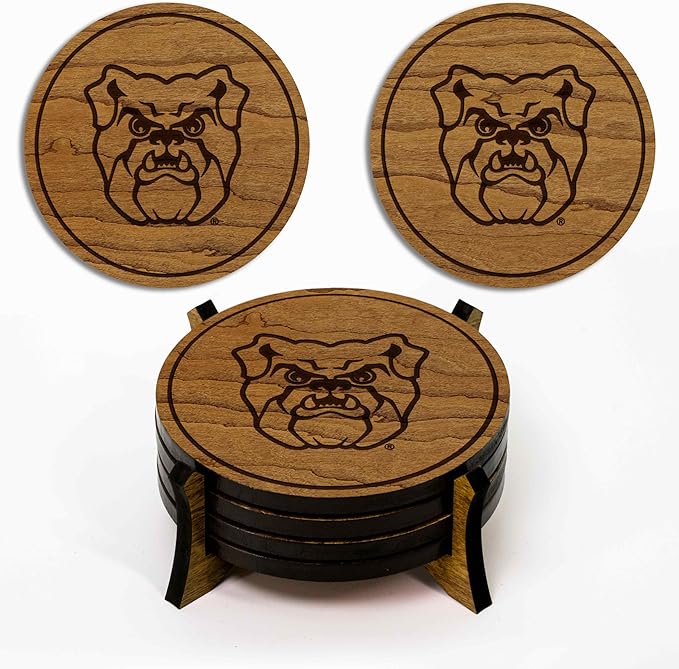 LazerEdge Butler Bulldogs Wooden Coaster Set - Cherry Wood - Officially Licensed Product - 4-Pack