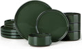 Herogo 12 Pieces Stoneware Dinnerware Set for 4, Ceramic Dinner Dishware Sets for Home Kitchen, Plates and Bowls with Rustic Terracotta Bottom, Dishwasher & Microwave Safe, Dark Green