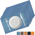 ANDSTAR Bamboo Placemats Set of 8 Non-Slip Waterproof - 12x18 Inch Reusable Table Mats for Kitchen Dining, Eco-Friendly Thick Heat Resistant Dishwasher Safe Home Decor (Blue)
