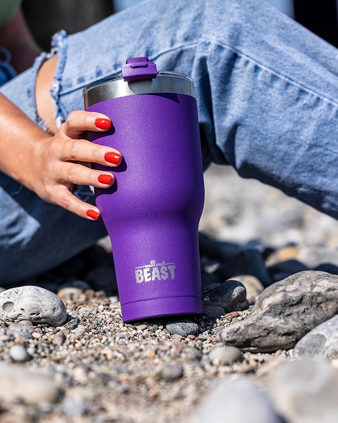 Beast 30 oz Tumbler Stainless Steel Vacuum Insulated Coffee Ice Cup Double Wall Travel Flask (Purple)
