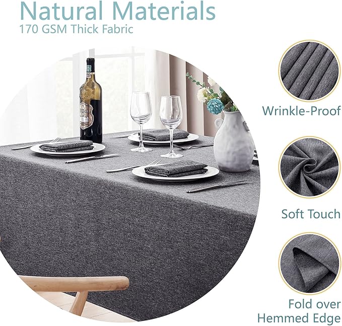 Rectangle Tablecloth Linen Textured Waterproof & Stain Resistant Table Cloth Wrinkle Free Decorative Fabric Farmhouse Table Cover for Dining/Party/Buffet/Wedding, 60 x 104 Inch, Dark Grey
