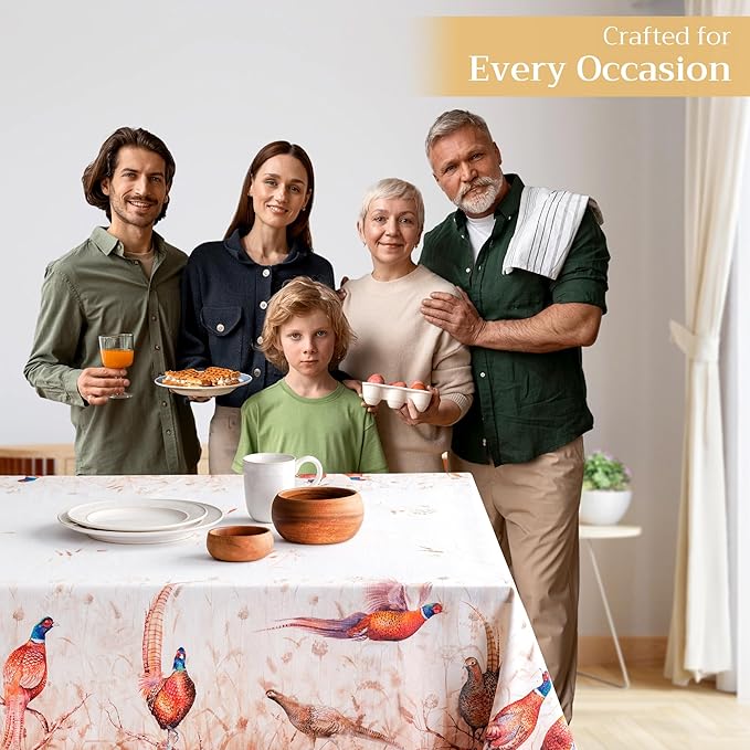 Maison d' Hermine Table Cloth Rectangle Table 100% Cotton 60 x 90 Inches Fall Tablecloth Reusable Everyday Use for Thanksgiving Christmas Decorations Dining Farmhouse Party (Faisan D'Automne)