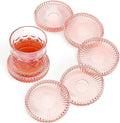 Modern Glass Coasters, GOH DODD Set of 6 Crystal Coasters Tabletop Protection for Drinks, Home Decor, Kitchen, Living Room, Patio, Wedding, Party, Housewarming Gifts, Clear Pink
