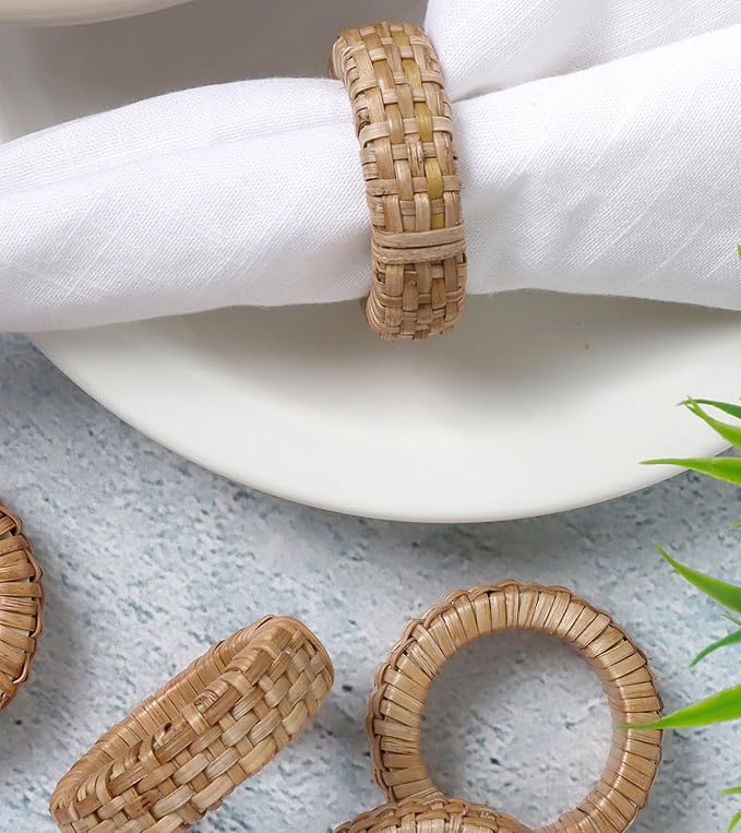 ALPHA Living HOME Decorative Napkin Rings Set of 12 - Handmade Rattan Napkin Holders - Cane Serviette Rings for Table Decor - Bulk Pack for Parties, Weddings, Dinners, Family Gatherings (Natural)