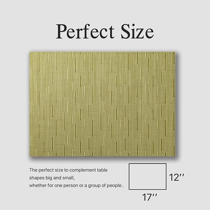 Placemats Set of 8 - Easy Clean Woven Vinyl Placemats for Dining Table, Indoor/Outdoor Place Mats, Washable PVC Table Mats （Pea Green）