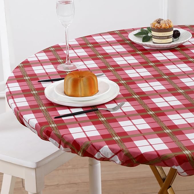 Walrus Round Vinyl Fitted Tablecloth with Flannel Backing Elastic Edge Design Table Cover Waterproof Oil-Proof PVC Table Cloth Stain-Resistant Best for 57"-66" Round