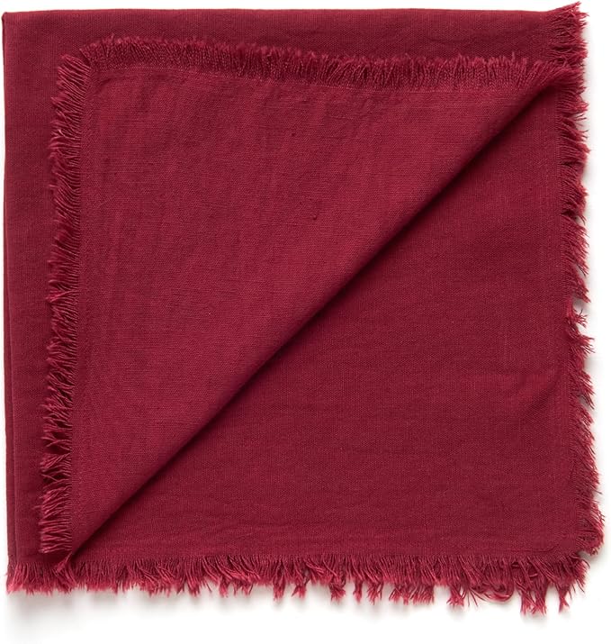 ACCENTHOME Burgundy Cotton Linen Napkin Set of 12 18x18 inch Dinner Napkins - Washable Soft Premium Hotel Quality Reusable Hemmed Edges Napkins Perfect Table Linens for Family Dinners, Weddings
