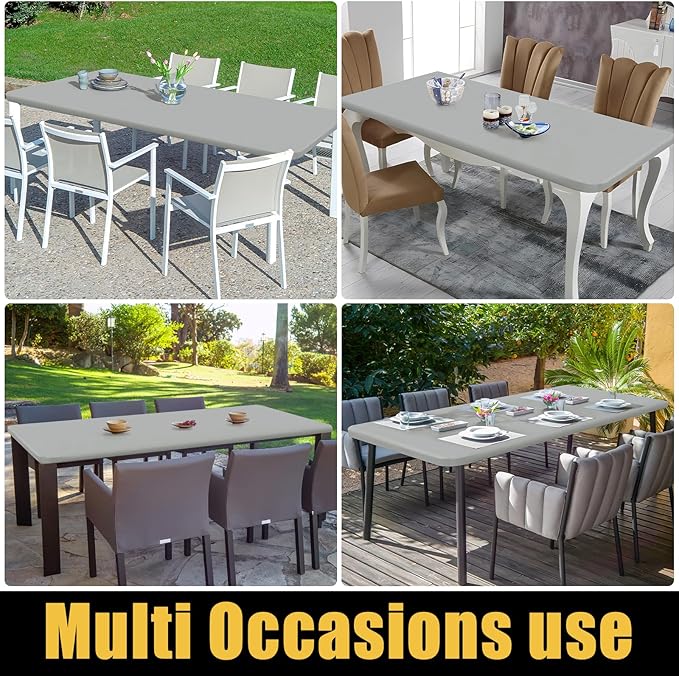 Smiry Rectangle Picnic Table Cloth, Waterproof Elastic Fitted Tablecloths for 8 Foot Tables, Washable Polyester Table Cover for Camping, Outdoor and Indoor (Light Grey, 30"x96")