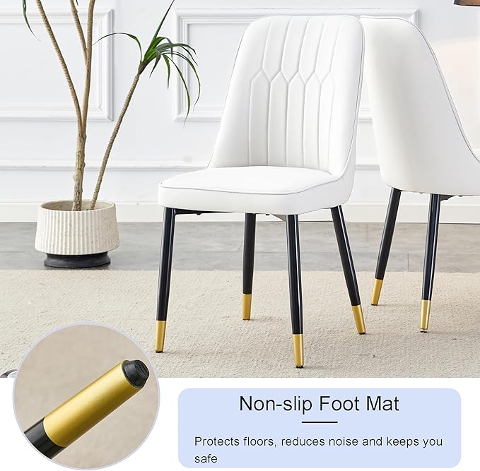 Round Dining Table Set for 4, 45" Modern Faux Marble Kitchen Table and Upholstered Chairs, 5 Piece Small Circle Dinette Set for Dining Room, Kitchen (White)