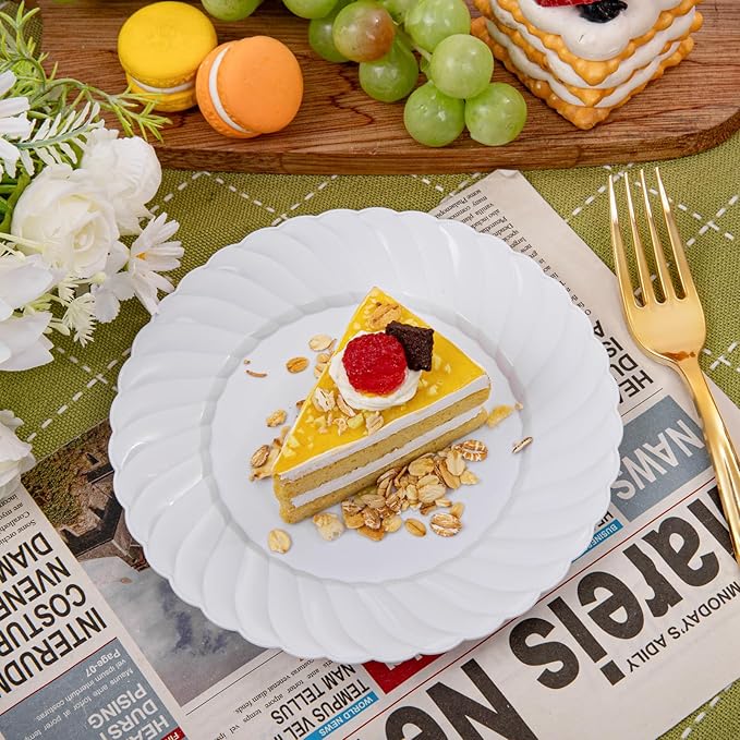 U-QE 100 Pieces White Plastic Plates - 6 Inch White Disposable Plates - Washable & Reusable - Premium Hard Dessert Plates - Party Supplies for Birthdays, Celebrations, Travel, Wedding,Party and Events