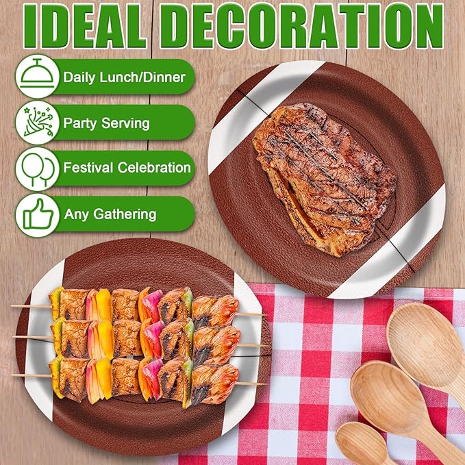 100Pcs Football Oval Paper Plates,10" x 12" Large Football Party Supplies, Disposable American Sport Platters,Rugby Bowls,Nacho Trays for Sports Event, Gameday, Carnivals, Birthday, Party Decor