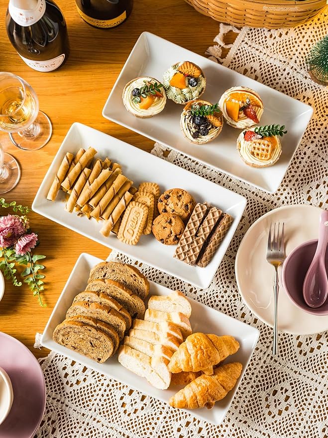 Gomakren 3 Tier Serving Trays Stand Porcelain Serving Platters 12 Inch White Serving Plates Dinner Platters for Appetizer Snack Fruit Cup Cake Tray Display Christmas Serving Dishes for Entertaining