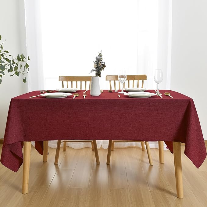 JIUZHEN Square Table Cloth Faux Linen Farmhouse Tablecloth Wrinkle Stain Resistant Tablecloth Table Cover for Kitchen Dining, Holiday Party Dinner, 60 x 60 Inch, Red