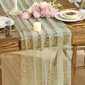 Artoid Mode Sage Green Gold Gauze Table Runner 120 Inch 10FT, Glitter Metallic Foil Sheer Dining Wedding Anniversary Holiday Birthday Table Decor for Home Party