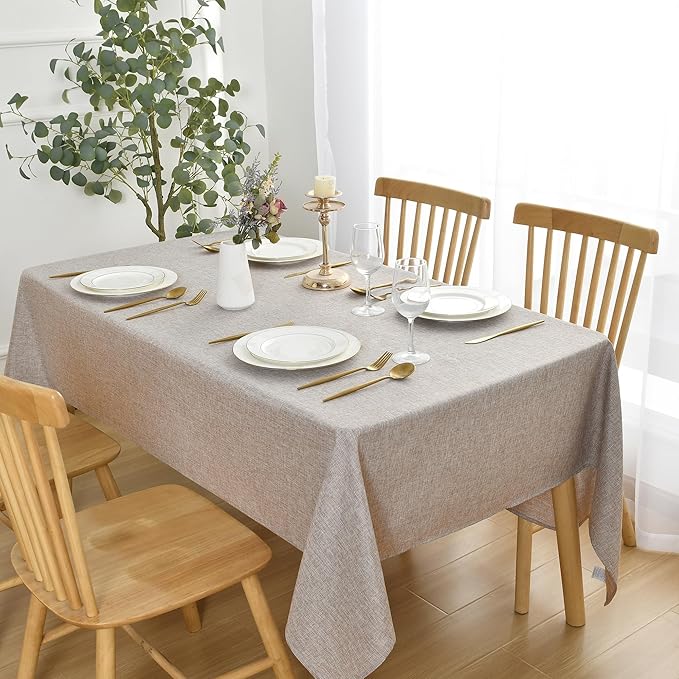 JIUZHEN Faux Linen Farmhouse Tablecloth Rectangular, Wrinkle Stain Resistant Table Cloth Rectangle Table Cover for Kitchen Dining, Holiday Party Dinner, Stone, 54 x 108 Inch