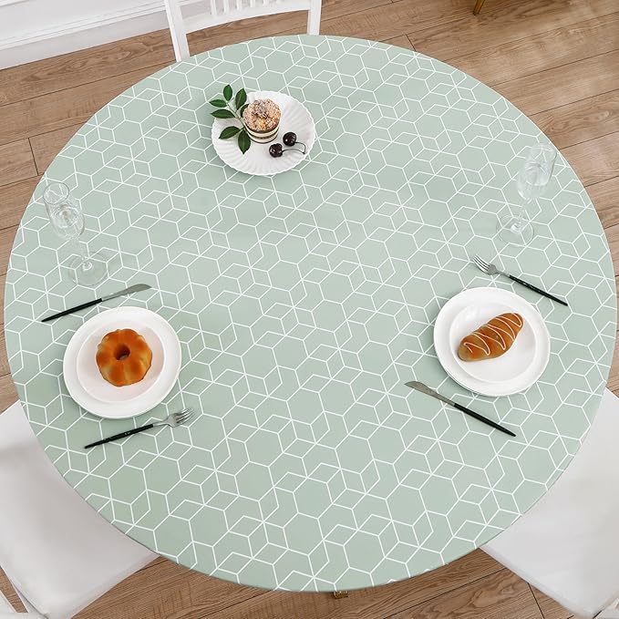 Walrus Round Vinyl Fitted Tablecloth with Flannel Backing Elastic Edge Design Table Cover Waterproof Oil-Proof PVC Table Cloth Stain-Resistant Best for 37"-44" Round