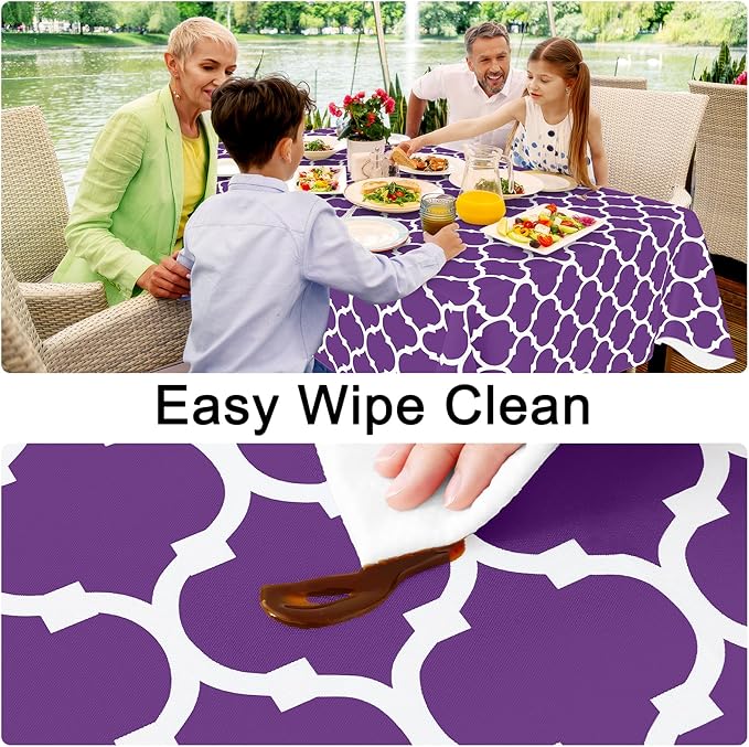 Smiry Rectangle Table Cloth, Waterproof Vinyl Tablecloth with Flannel Backing for Rectangle Tables, Wipeable Spillproof Plastic Tablecloths for Dining, Camping, Indoor and Outdoor (60"x120", Purple)