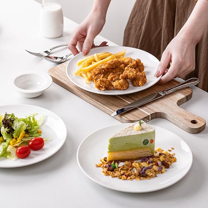 White Salad Plates Set of 6, 8.5 Inch Ceramic Plates – White Porcelain Appetizer & Dessert Plates for Kitchen, Salad, Snack & Everyday Use, Microwave & Dishwasher Safe