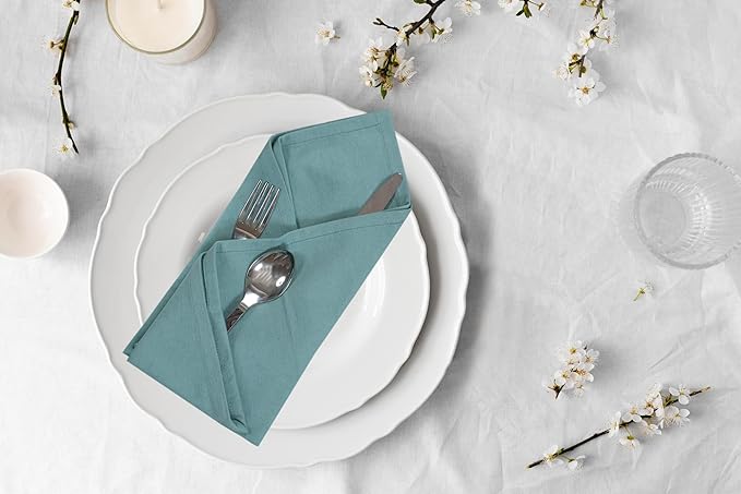 ACCENTHOME Accent Home 100% Cotton Napkins, Delicate Cloth Napkins for Dinners, Parties and Weddings，18 x 18 Inch Set of 12 - Blue