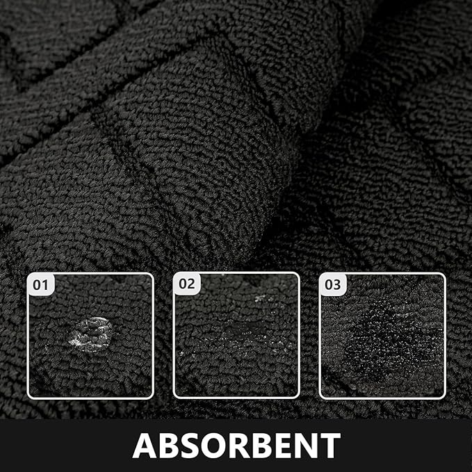 hicorfe Kitchen Rugs and Mats Sets,2 Pieces Super Absorbent Polypropylene Non-Slip Rug,Soft Comfort Floor Mat,Washable for Kitchen,Hallway,Office,Sink,Laundry(24" x 35"+24" x 71",Black)